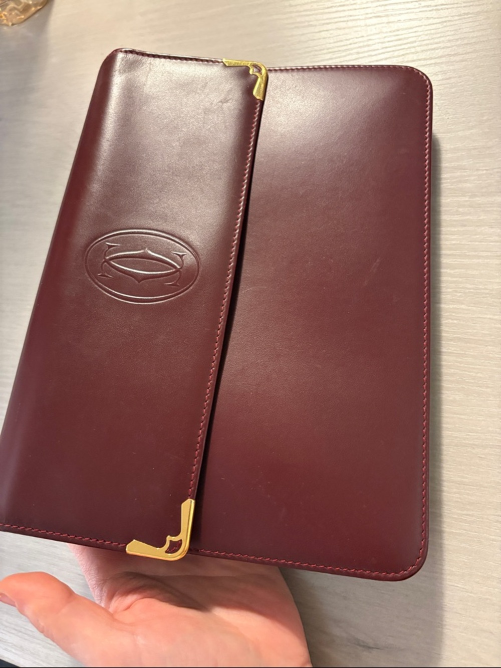 Cartier Burgundy Leather wristlet with Gold Corners - Picture 3 of 12